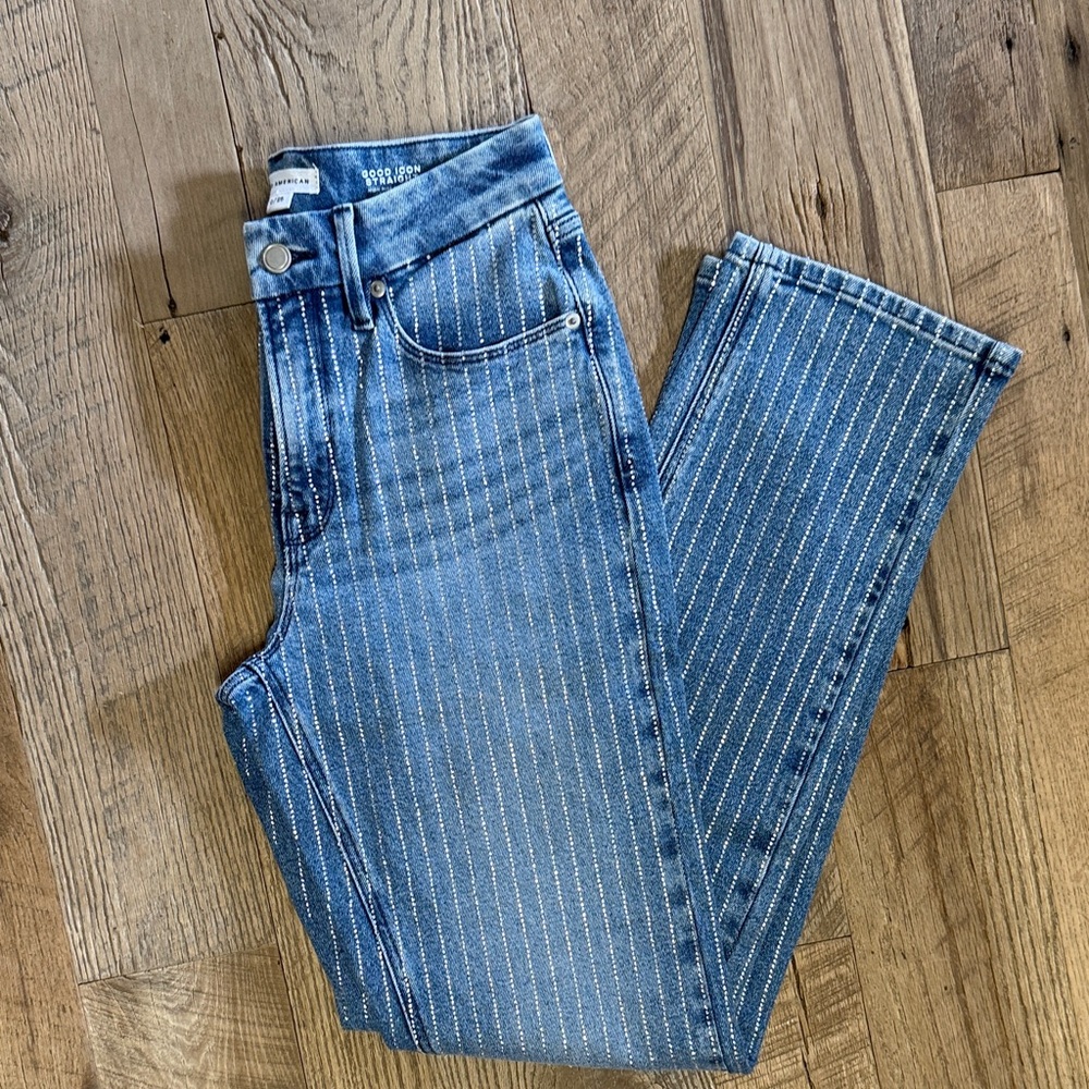 Crystal Pinstripe Wide Leg Jeans
